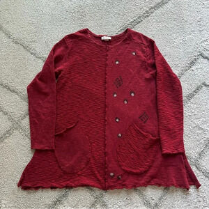 Odile red tunic top mixed media art to wear lagenlook oversized pockets small